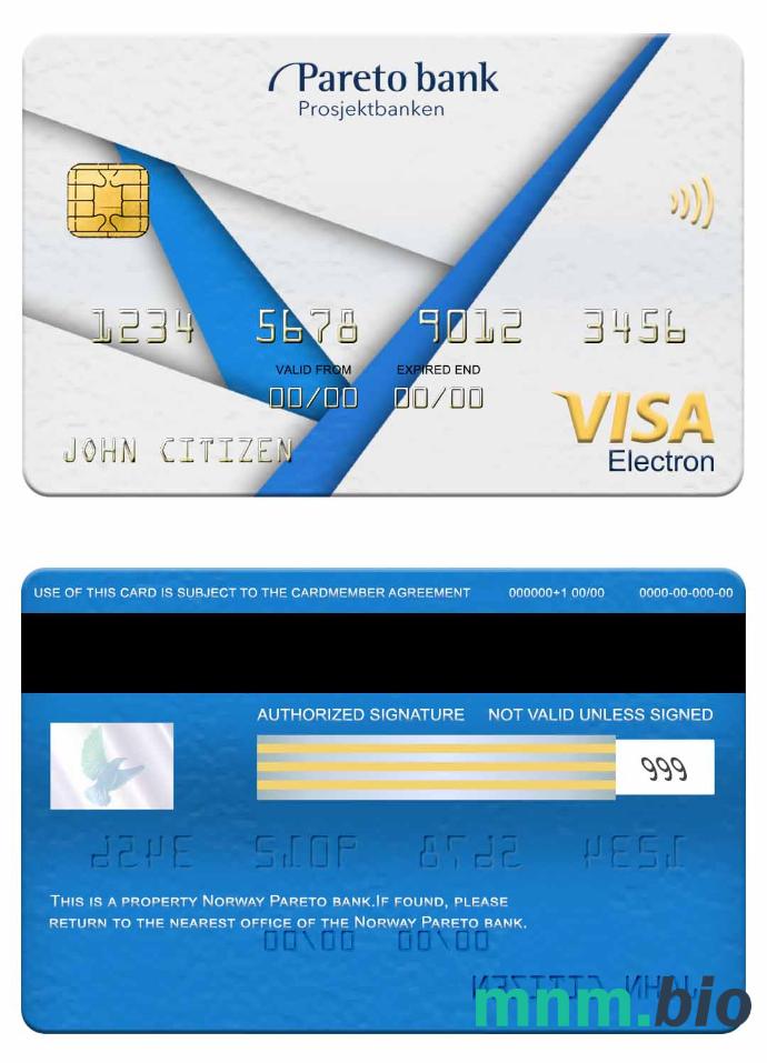 Norway Pareto bank visa electron karta przykład w formacie PSD
